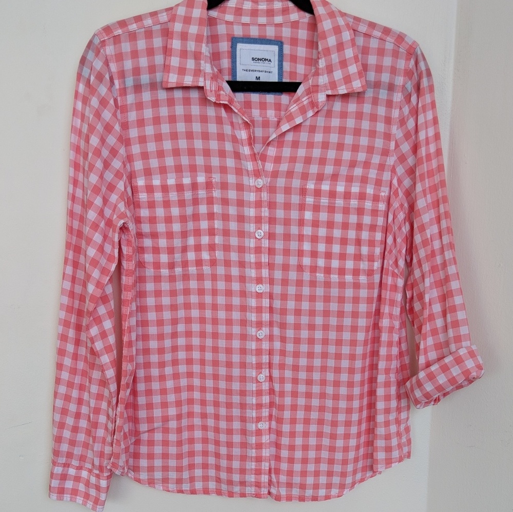 Sonoma🐰pink gingham top🐰VGUC🐰sz M